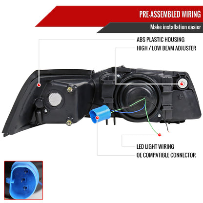 1999-2004 Ford Mustang Dual Halo V2 Projector Headlights (Matte Black Housing/Clear Lens)