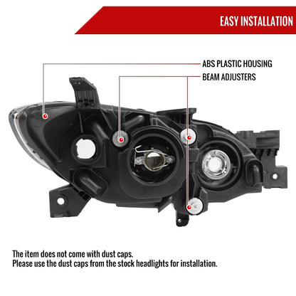 2004-2009 Mazda 3 Sedan Projector Style Headlights (Chrome Housing/Clear Lens)