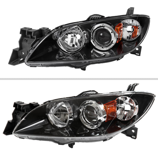 2004-2009 Mazda 3 Sedan Projector Style Headlights (Matte Black Housing/Clear Lens)