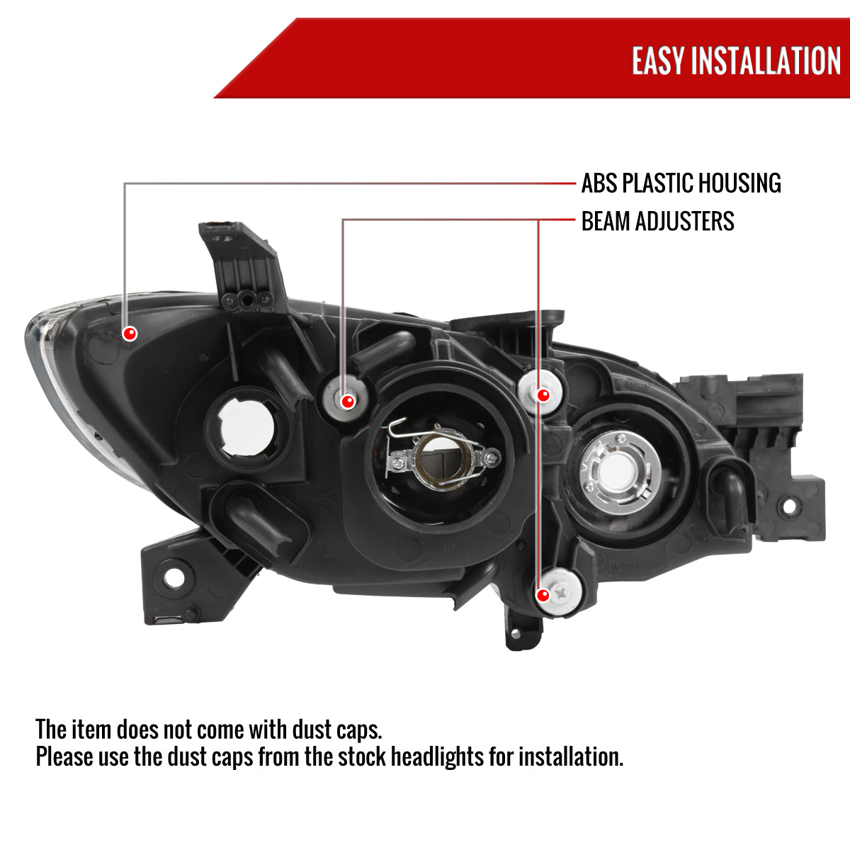 2004-2009 Mazda 3 Sedan Projector Style Headlights (Matte Black Housing/Clear Lens)