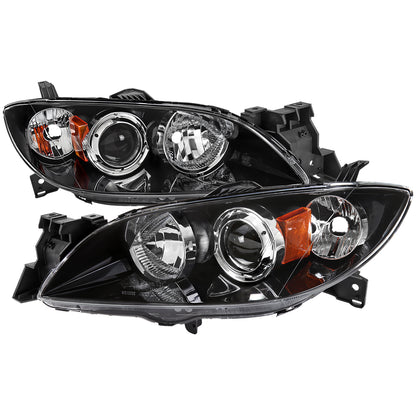 2004-2009 Mazda 3 Sedan Projector Style Headlights (Matte Black Housing/Clear Lens)