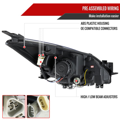 2010-2013 Mazda 3 Projector Headlights w/ LED Light Strip (Chrome Housing/Clear Lens)