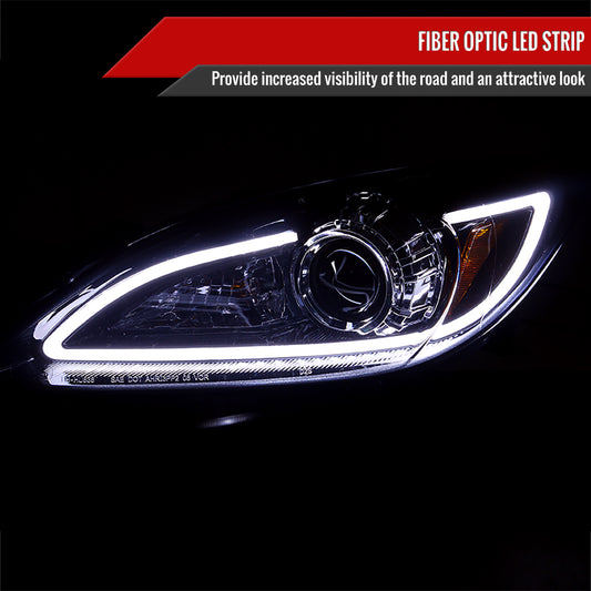 2010-2013 Mazda 3 Projector Headlights w/ LED Light Strip (Glossy Black Housing/Smoked Lens)