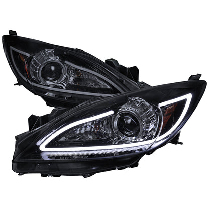 2010-2013 Mazda 3 Projector Headlights w/ LED Light Strip (Glossy Black Housing/Smoked Lens)
