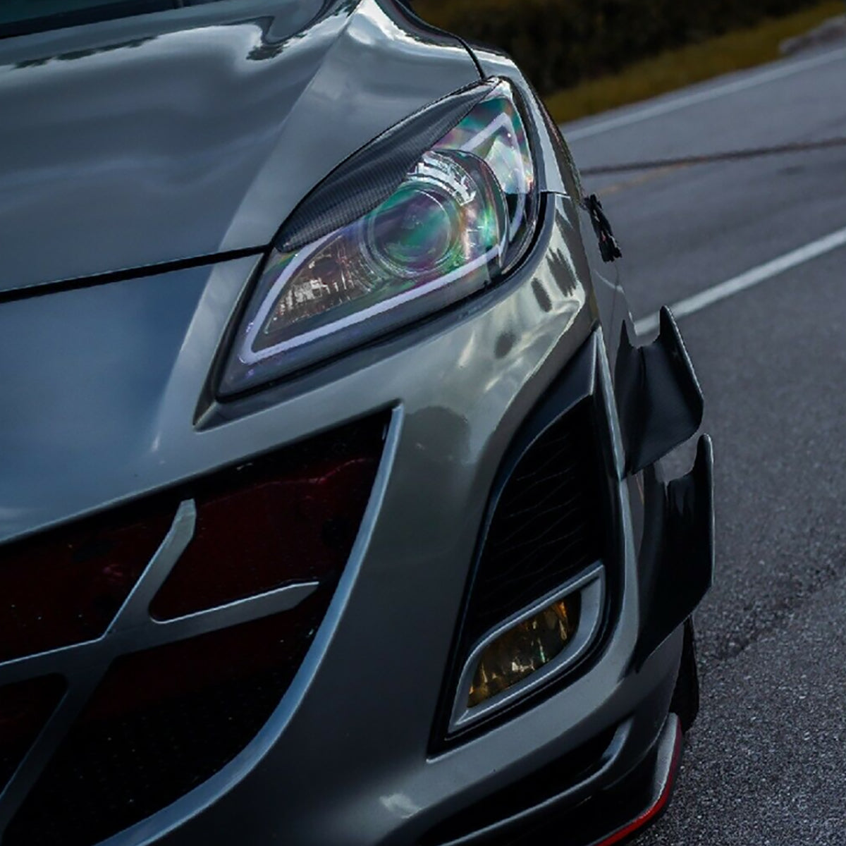 2010-2013 Mazda 3 Projector Headlights w/ LED Light Strip (Matte Black Housing/Clear Lens)