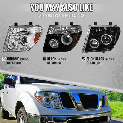 2005-2007 Nissan Pathfinder/ 2005-2008 Frontier Dual Halo Projector Headlights (Chrome Housing/Clear Lens)