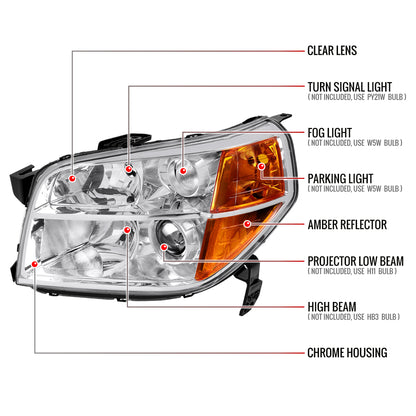 2006-2008 Honda Pilot Projector Style Headlights (Chrome Housing/Clear Lens)