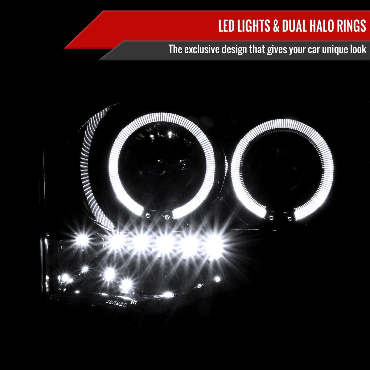 2002-2005 Dodge RAM 1500/ 2003-2005 RAM 2500 3500 Dual Halo Projector Headlights (Glossy Black Housing/Smoked Lens)