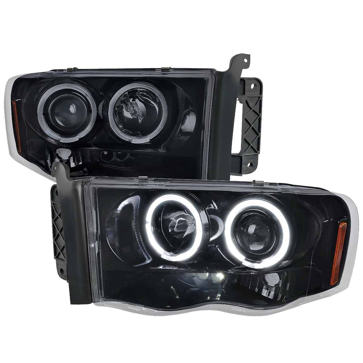 2002-2005 Dodge RAM 1500/ 2003-2005 RAM 2500 3500 Dual Halo Projector Headlights (Glossy Black Housing/Smoked Lens)