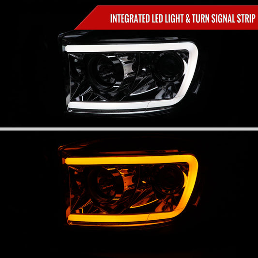 2006-2008 Dodge RAM 1500/ 2006-2009 2500 3500 Switchback LED C-Bar Projector Headlights (Chrome Housing/Clear Lens)