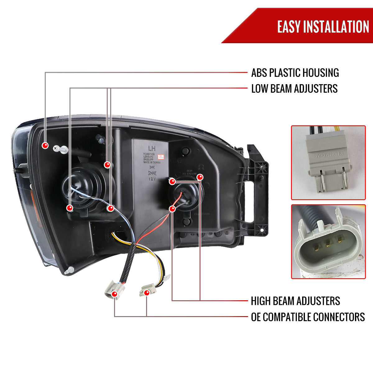 2006-2008 Dodge RAM 1500/ 2006-2009 2500 3500 Switchback LED C-Bar Projector Headlights (Jet Black Housing/Clear Lens)