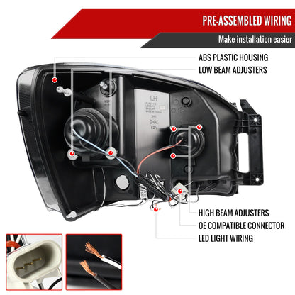 2006-2008 Dodge RAM 1500/ 2006-2009 RAM 2500 3500 Dual Halo Projector Headlights (Jet Black Housing/Clear Lens)