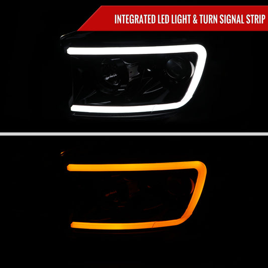 2006-2008 Dodge RAM 1500/ 2006-2009 2500 3500 Switchback LED C-Bar Projector Headlights (Glossy Black Housing/Smoked Lens)