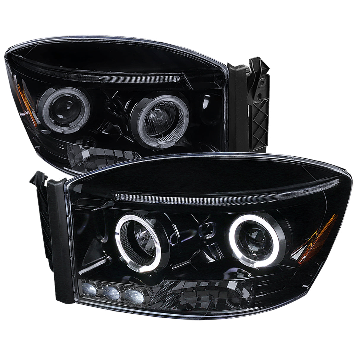 2006-2008 Dodge RAM 1500/ 2006-2009 RAM 2500 3500 Dual Halo Projector Headlights (Glossy Black Housing/Smoked Lens)