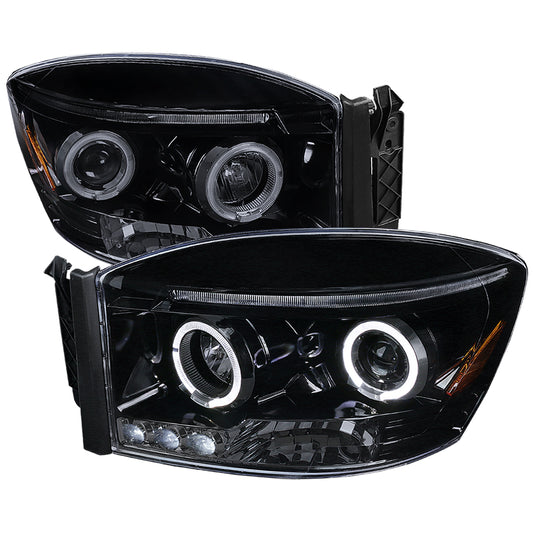 2006-2008 Dodge RAM 1500/ 2006-2009 RAM 2500 3500 Dual Halo Projector Headlights (Glossy Black Housing/Smoked Lens)