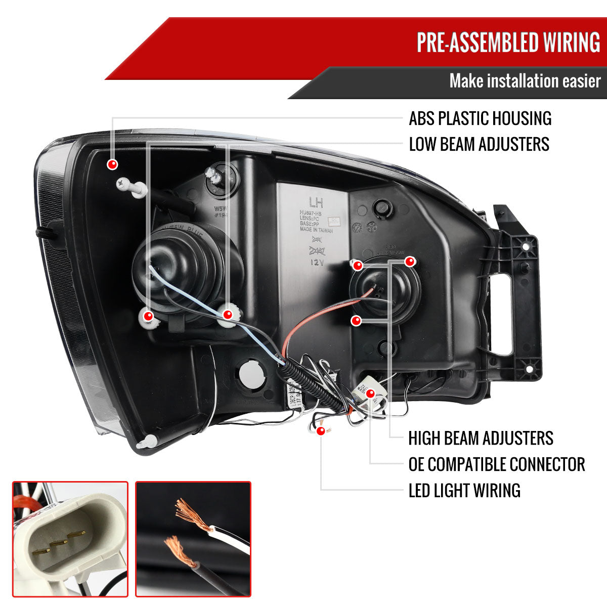 2006-2008 Dodge RAM 1500/ 2006-2009 RAM 2500 3500 Dual Halo Projector Headlights (Matte Black Housing/Clear Lens)