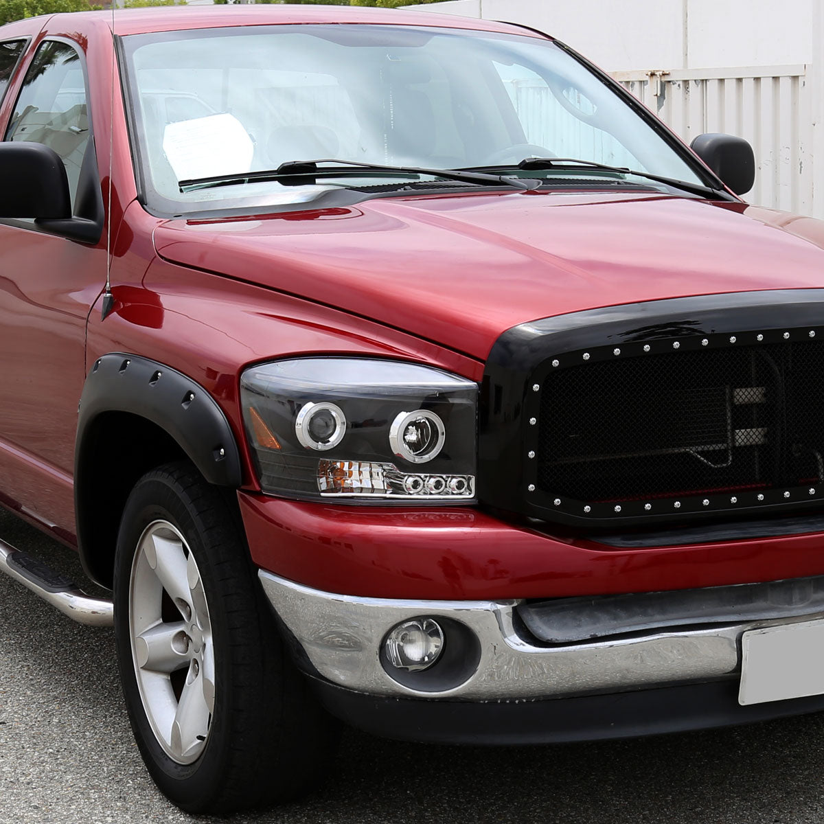 2006-2008 Dodge RAM 1500/ 2006-2009 RAM 2500 3500 Dual Halo Projector Headlights (Matte Black Housing/Clear Lens)