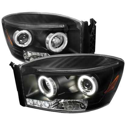 2006-2008 Dodge RAM 1500/ 2006-2009 RAM 2500 3500 Dual Halo Projector Headlights (Matte Black Housing/Clear Lens)