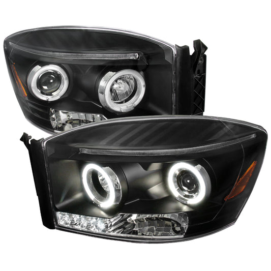 2006-2008 Dodge RAM 1500/ 2006-2009 RAM 2500 3500 Dual Halo Projector Headlights (Matte Black Housing/Clear Lens)