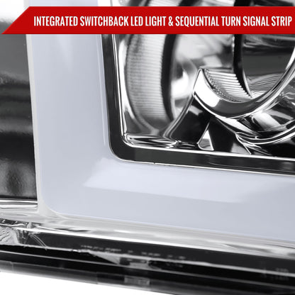 2009-2018 Dodge RAM 1500 / 2019-2021 RAM Classic / 2010-2018 RAM 2500 3500 Switchback Sequential LED C-Bar Projector Headlights (Chrome Housing/Clear Lens)