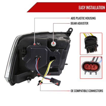 2009-2018 Dodge RAM 1500 / 2019-2021 RAM Classic / 2010-2018 RAM 2500 3500 Switchback Sequential LED C-Bar Projector Headlights (Chrome Housing/Clear Lens)