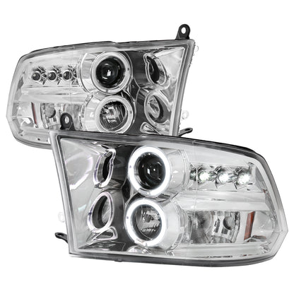 2009-2018 Dodge RAM 1500 / 2019-2021 RAM Classic / 2010-2018 RAM 2500 3500 Dual Halo Projector Headlights (Chrome Housing/Clear Lens)