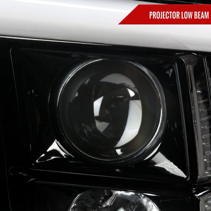 2009-2018 Dodge RAM 1500 / 2019-2021 RAM Classic / 2010-2018 RAM 2500 3500 LED C-Bar Projector Headlights (Jet Black Housing/Clear Lens)