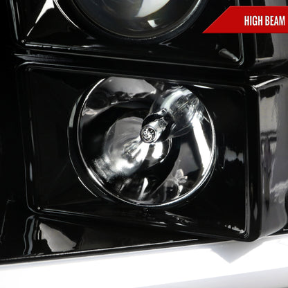 2009-2018 Dodge RAM 1500 / 2019-2021 RAM Classic / 2010-2018 RAM 2500 3500 LED C-Bar Projector Headlights (Jet Black Housing/Clear Lens)