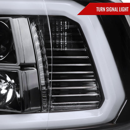 2009-2018 Dodge RAM 1500 / 2019-2021 RAM Classic / 2010-2018 RAM 2500 3500 LED C-Bar Projector Headlights (Jet Black Housing/Clear Lens)
