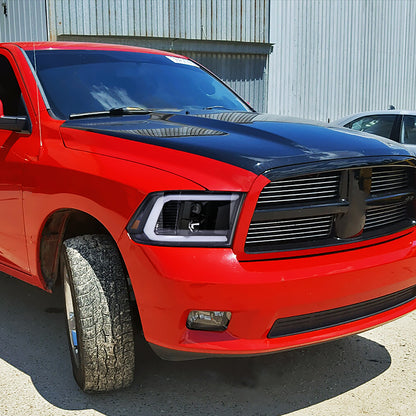 2009-2018 Dodge RAM 1500 / 2019-2021 RAM Classic / 2010-2018 RAM 2500 3500 LED C-Bar Projector Headlights (Jet Black Housing/Clear Lens)