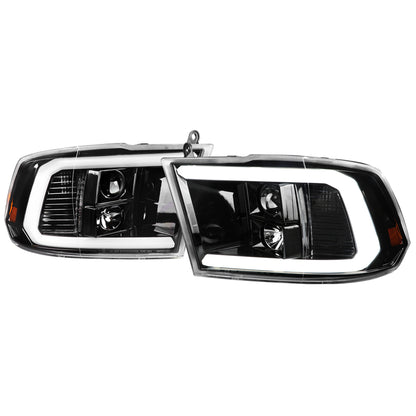 2009-2018 Dodge RAM 1500 / 2019-2021 RAM Classic / 2010-2018 RAM 2500 3500 LED C-Bar Projector Headlights (Jet Black Housing/Clear Lens)