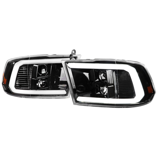 2009-2018 Dodge RAM 1500 / 2019-2021 RAM Classic / 2010-2018 RAM 2500 3500 LED C-Bar Projector Headlights (Jet Black Housing/Clear Lens)