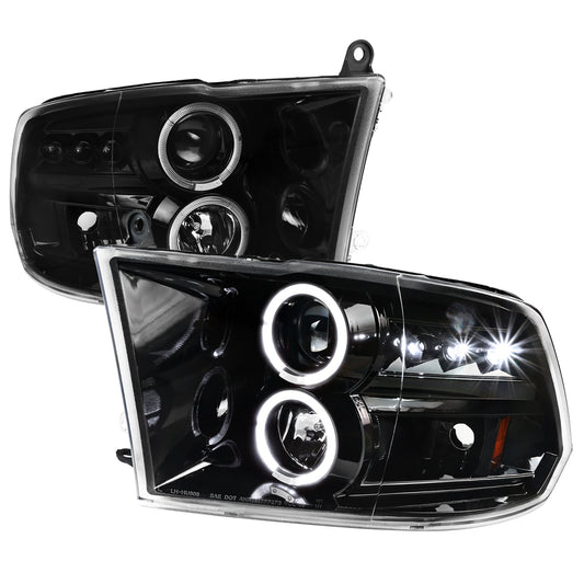 2009-2018 Dodge RAM 1500 / 2019-2021 RAM Classic / 2010-2018 RAM 2500 3500 Dual Halo Projector Headlights (Jet Black Housing/Clear Lens)