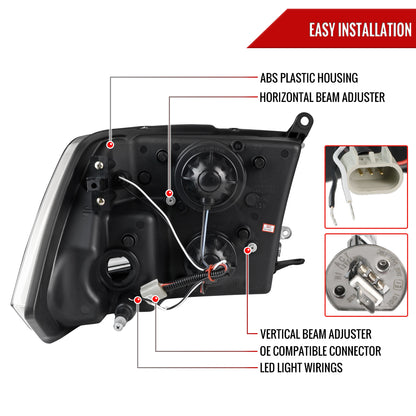 2009-2018 Dodge RAM 1500 / 2019-2021 RAM Classic / 2010-2018 2500 3500 LED C-Bar Projector Headlights (Glossy Black Housing/Smoked Lens)