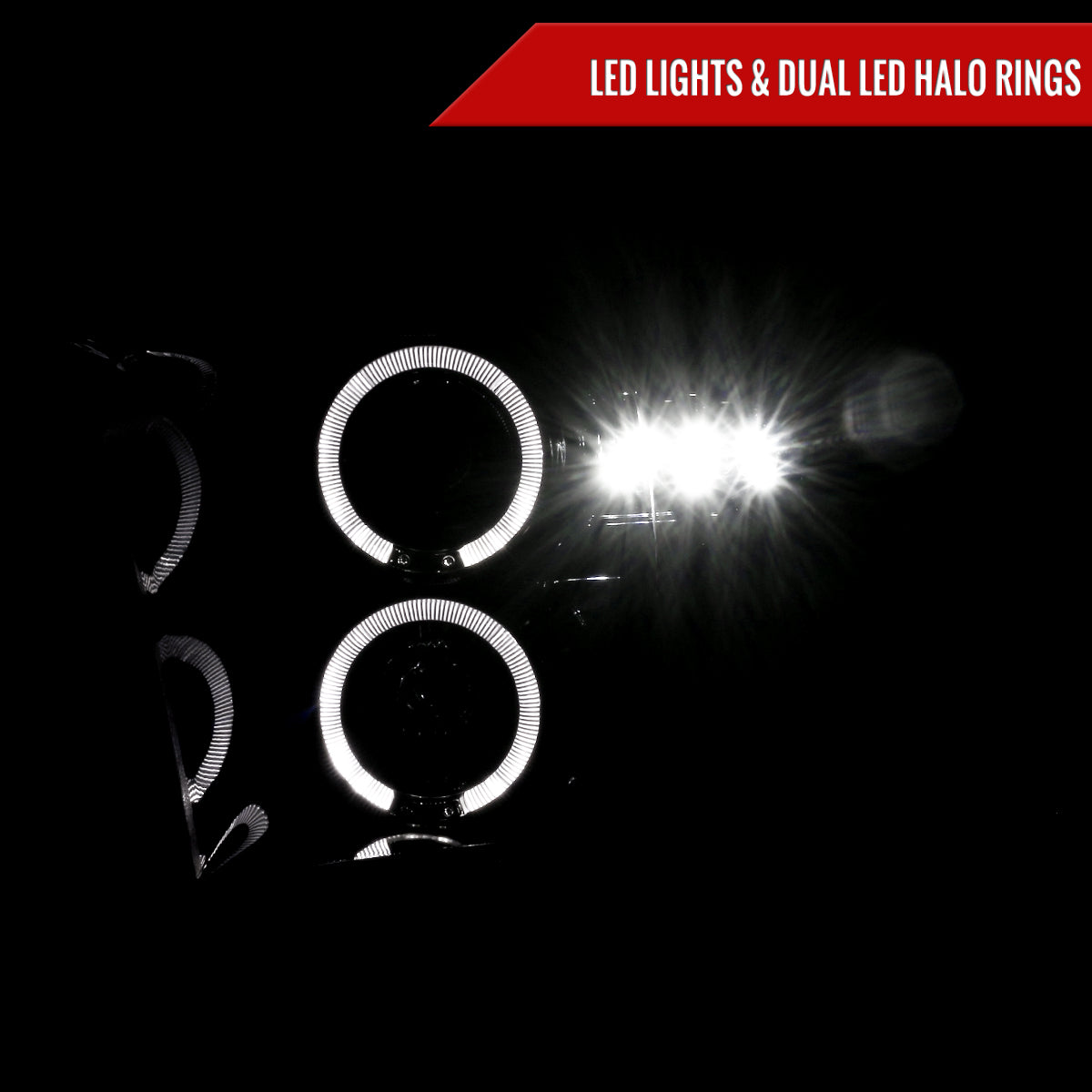 2009-2018 Dodge RAM 1500 / 2019-2021 RAM Classic / 2010-2018 RAM 2500 3500 Dual Halo Projector Headlights (Glossy Black Housing/Smoked Lens)