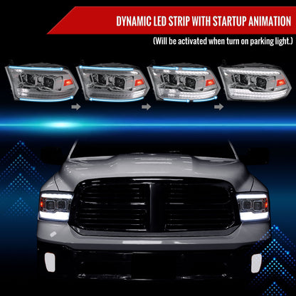 2009-2018 Dodge RAM 1500  / 2019-2021 RAM Classic / 2010-2018 RAM 2500 3500 Switchback Sequential Projector Headlights (Chrome Housing/Clear Lens)