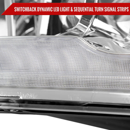 2009-2018 Dodge RAM 1500  / 2019-2021 RAM Classic / 2010-2018 RAM 2500 3500 Switchback Sequential Projector Headlights (Chrome Housing/Clear Lens)