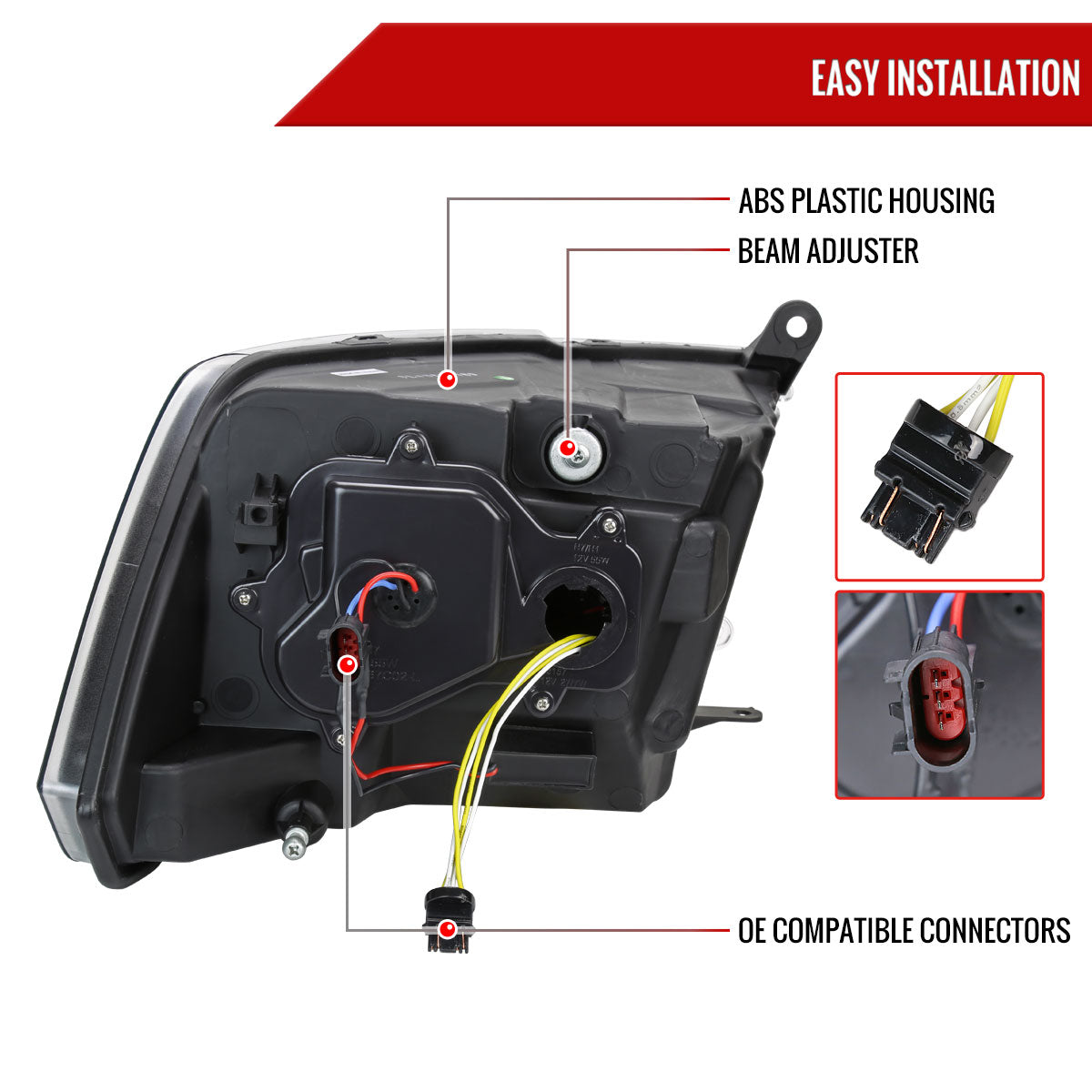 2009-2018 Dodge RAM 1500  / 2019-2021 RAM Classic / 2010-2018 RAM 2500 3500 Switchback Sequential Projector Headlights (Chrome Housing/Clear Lens)
