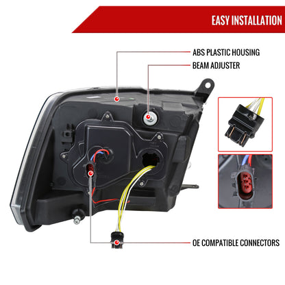 2009-2018 Dodge RAM 1500  / 2019-2021 RAM Classic / 2010-2018 RAM 2500 3500 Switchback Sequential Projector Headlights (Chrome Housing/Clear Lens)