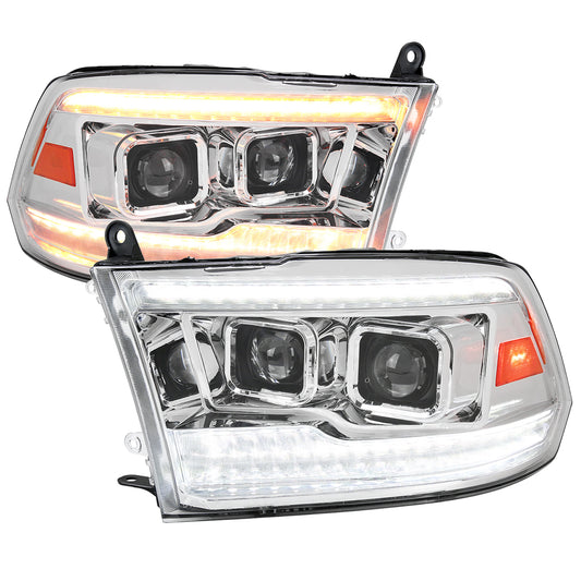 2009-2018 Dodge RAM 1500  / 2019-2021 RAM Classic / 2010-2018 RAM 2500 3500 Switchback Sequential Projector Headlights (Chrome Housing/Clear Lens)