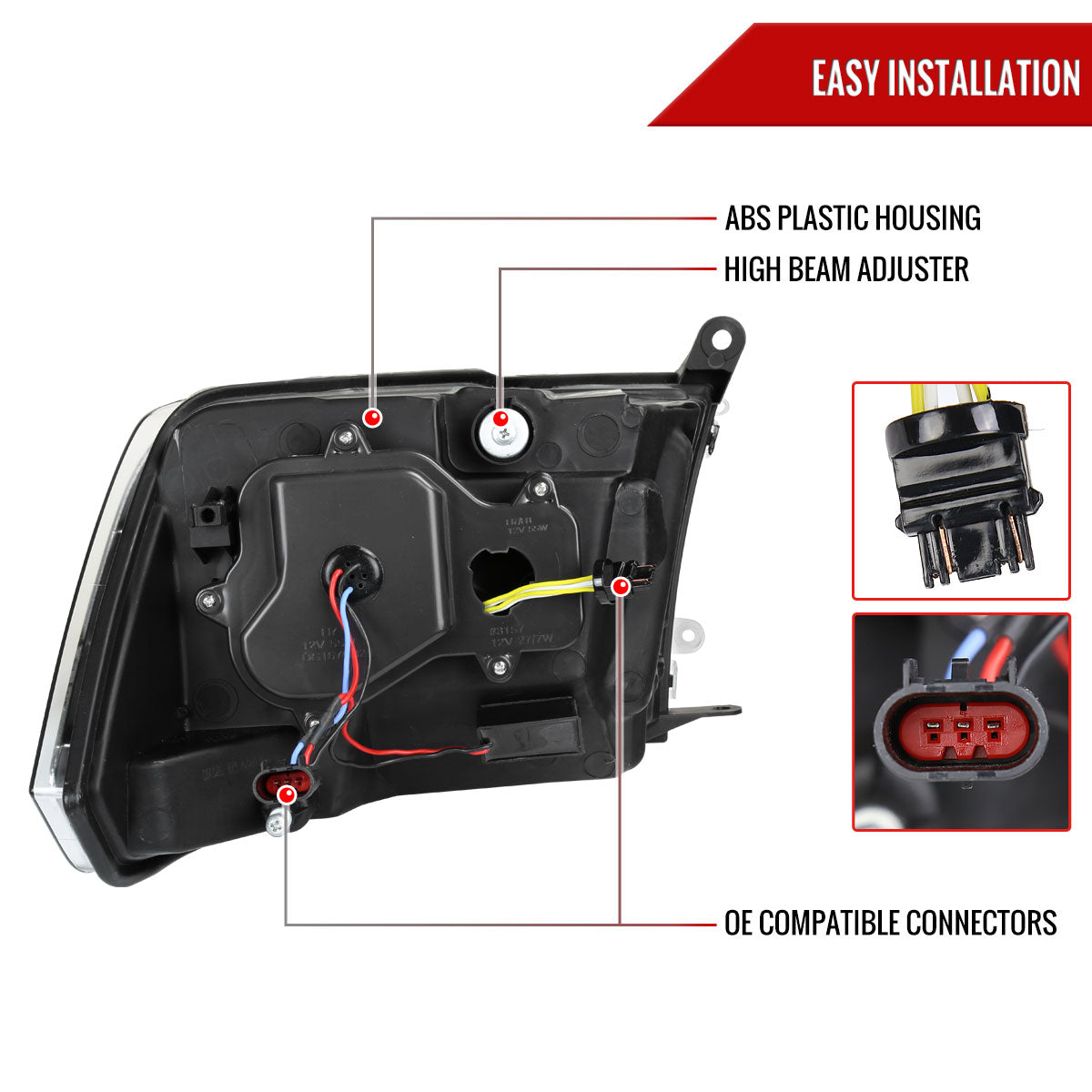 2009-2018 Dodge RAM 1500 / 2019-2021 RAM Classic / 2010-2018 RAM 2500 3500 Switchback Sequential LED Bar Projector Headlights (Matte Black Housing/Clear Lens)