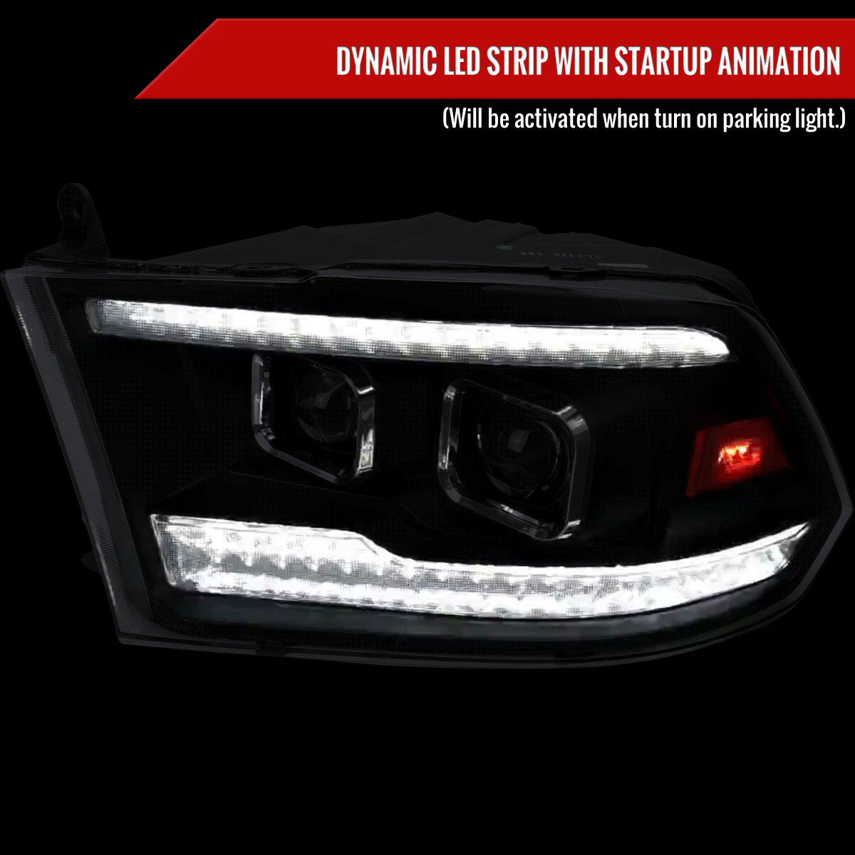 2009-2018 Dodge RAM 1500  / 2019-2021 RAM Classic / 2010-2018 RAM 2500 3500 Switchback Sequential Projector Headlights (Matte Black Housing/Clear Lens)