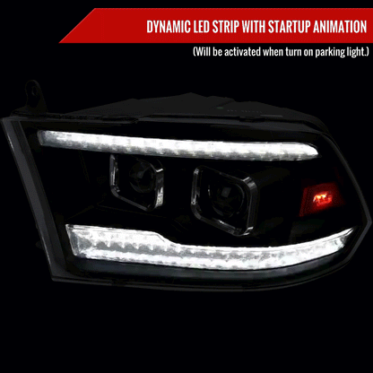 2009-2018 Dodge RAM 1500  / 2019-2021 RAM Classic / 2010-2018 RAM 2500 3500 Switchback Sequential Projector Headlights (Matte Black Housing/Clear Lens)