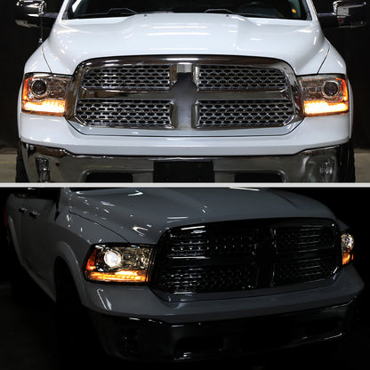 2013-2018 Ram 1500 2500 3500 LED Bar Projector Headlights (Chrome Housing/Clear Lens)