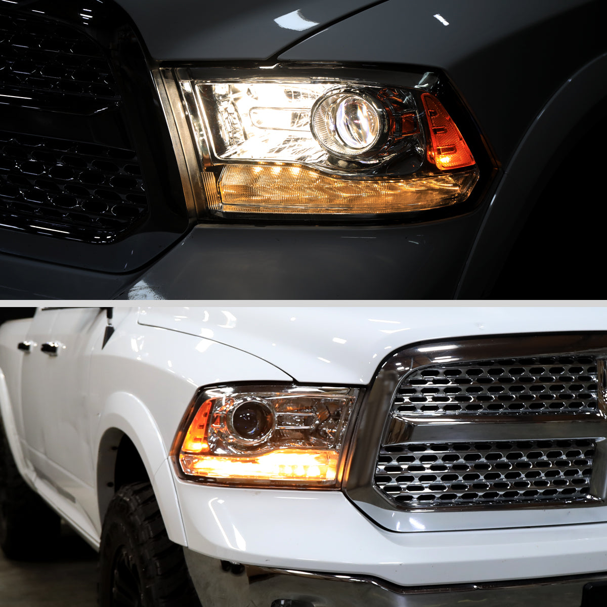 2013-2018 Ram 1500 2500 3500 LED Bar Projector Headlights (Chrome Housing/Clear Lens)