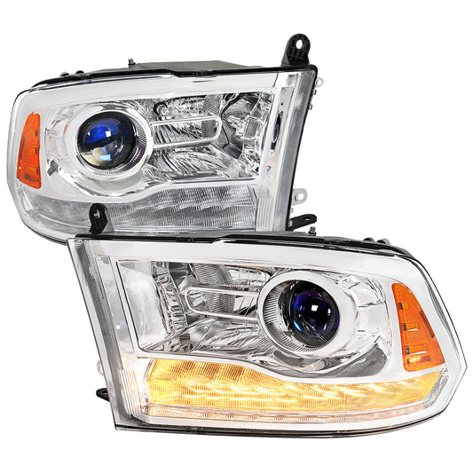 2013-2018 Ram 1500 2500 3500 LED Bar Projector Headlights (Chrome Housing/Clear Lens)