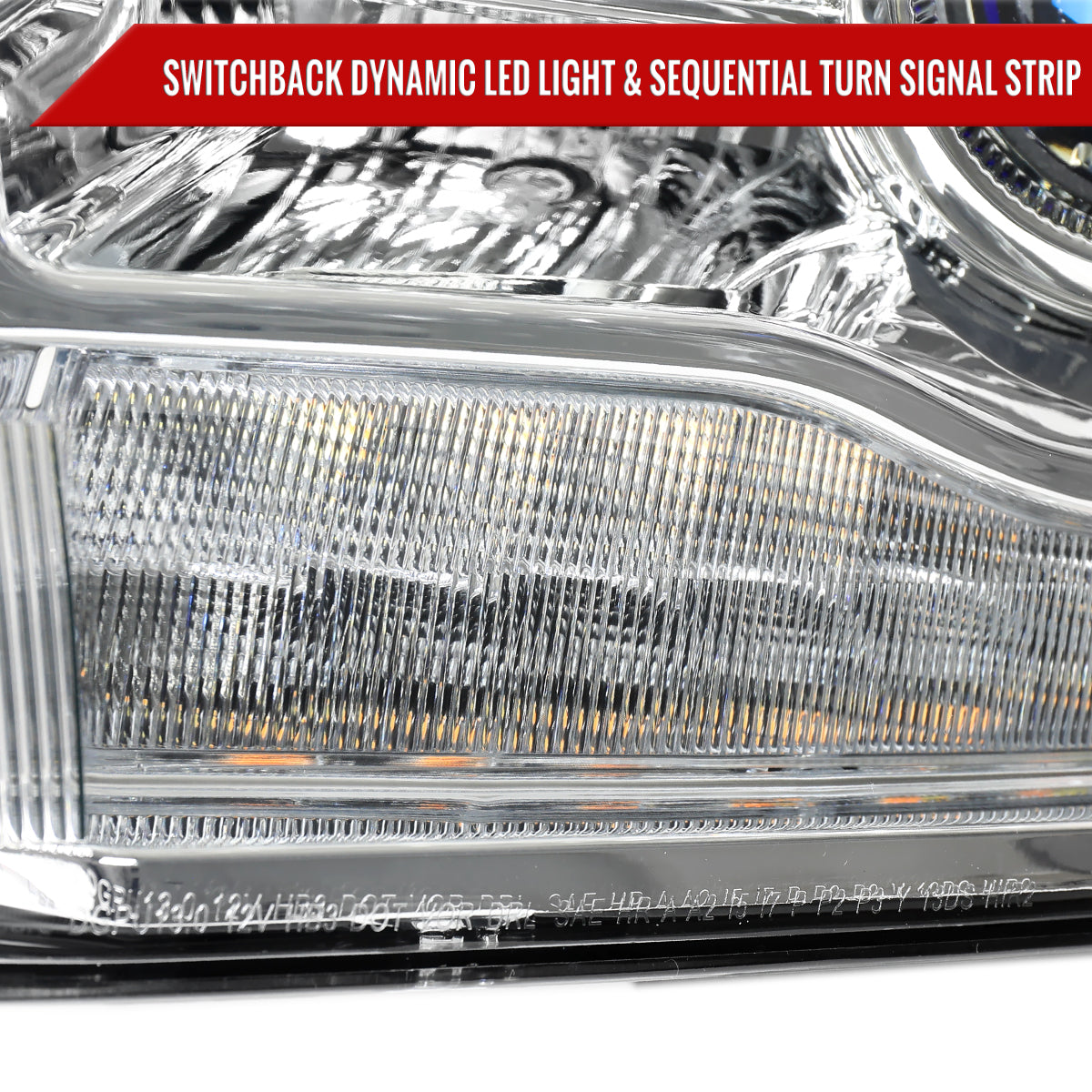 2013-2018 Ram 1500 2500 3500 Sequential LED Bar Signal Projector Headlights (Chrome Housing/Clear Lens)