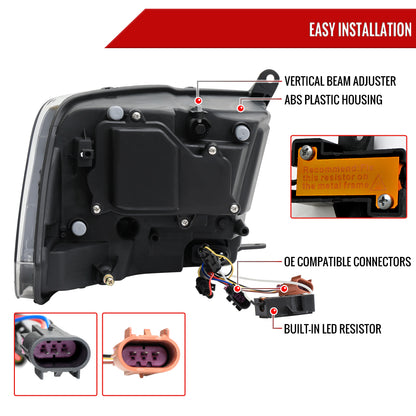 2013-2018 Ram 1500 2500 3500 Sequential LED Bar Signal Projector Headlights (Matte Black Housing/Clear Lens)