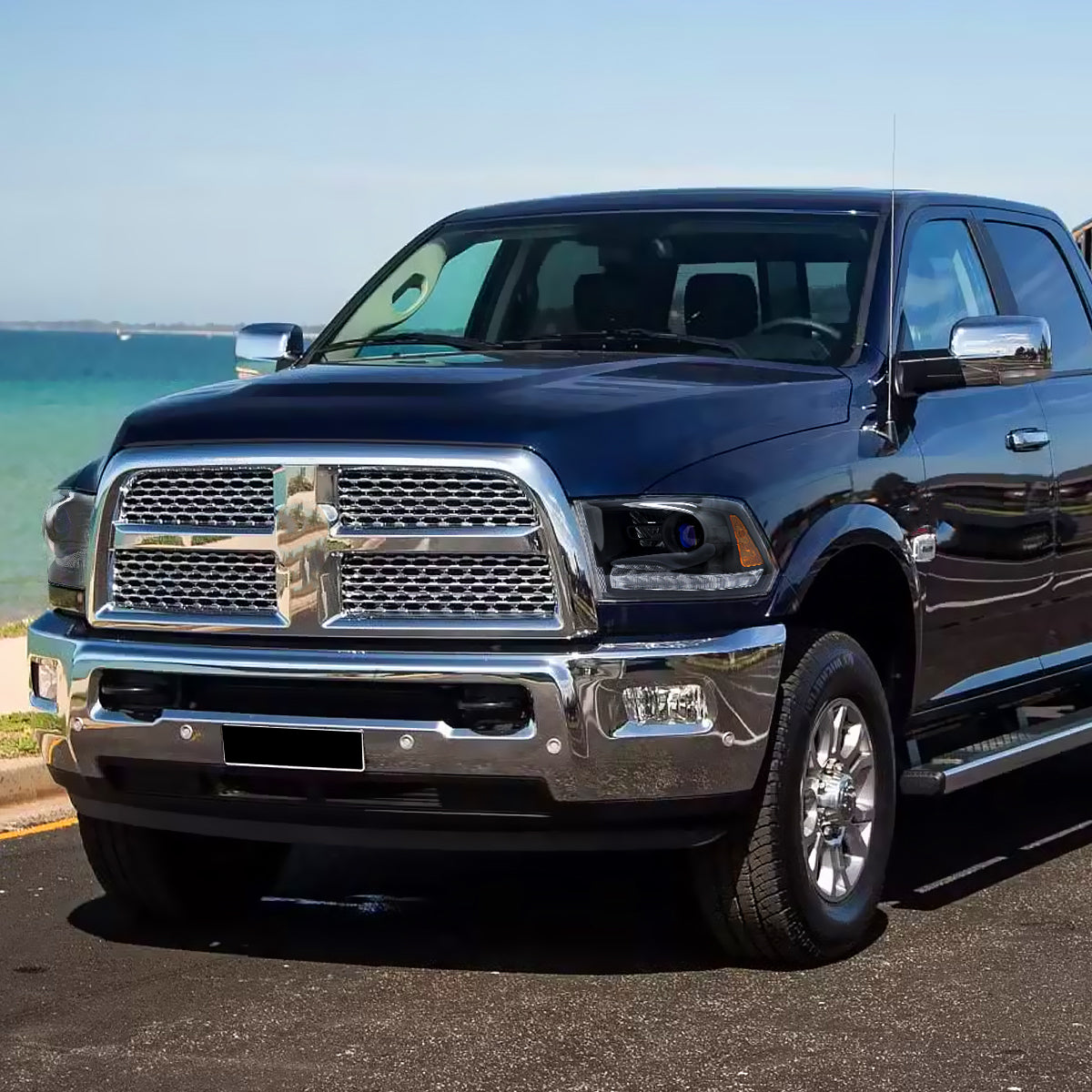 2013-2018 Ram 1500 2500 3500 Sequential LED Bar Signal Projector Headlights (Matte Black Housing/Clear Lens)