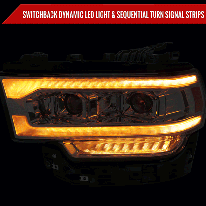 2019-2024 Dodge RAM 2500/3500/4500/5500 Switchback Sequential LED Turn Signal Projector Headlights (Chrome Housing/Clear Lens)